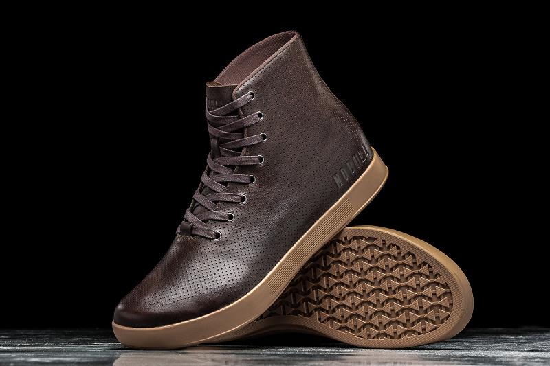 Men's Nobull High-Top Brown Leather Trainers Brown | SG M2351Q